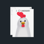 Cartão Postal I Love Chickens!<br><div class="desc">* September is National Chicken Month * Give extra treats or hugs to your chickens, if they are your pets. * Celebrate Chicken month by enjoying chicken at your favorite diner or have a chicken potluck and share chicken recipes! * Send a quick note of greetings. * Postcards can be...</div>