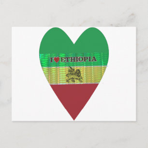 Cartão Postal I Love Heart Etiópia: Flag Art Motif