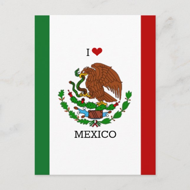 Cartão Postal i love mexico - mexican flag, (Frente)