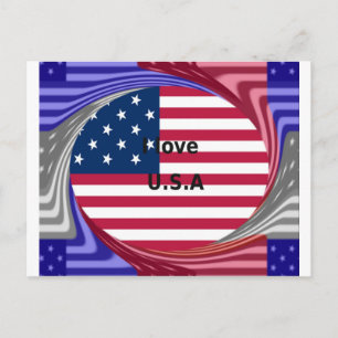 Cartão Postal I Love U.S.A Swirl: Patriotic Heart Art Impressão