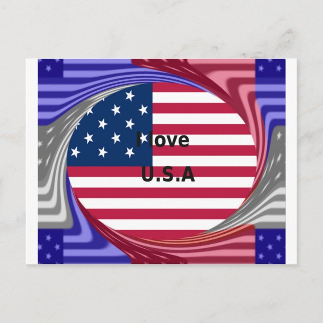 Cartão Postal I Love U.S.A Swirl: Patriotic Heart Art Impressão (Frente)