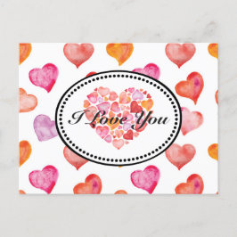 Cartão Postal I Love You Watercolor Hearts