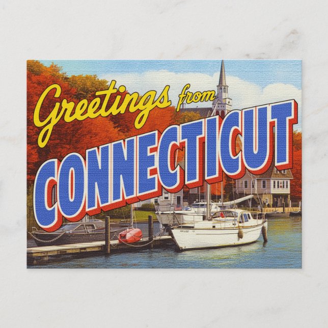 Cartão Postal Iate do Porto de Outono de Connecticut (Frente)