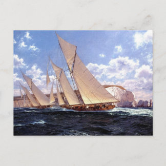 Cartão Postal Iates de corridas nas Agulhas, Ilha de Peso