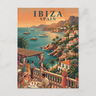 Cartão Postal Ibiza Espanha Terraço Costeiro Vintage Viagem