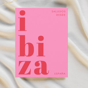 Cartão Postal Ibiza Espanha tipografia moderna rosa vermelho Car