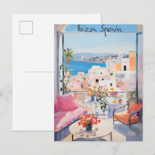 Cartão Postal Ibiza Espanha Viagem Cidade Pintura Estética