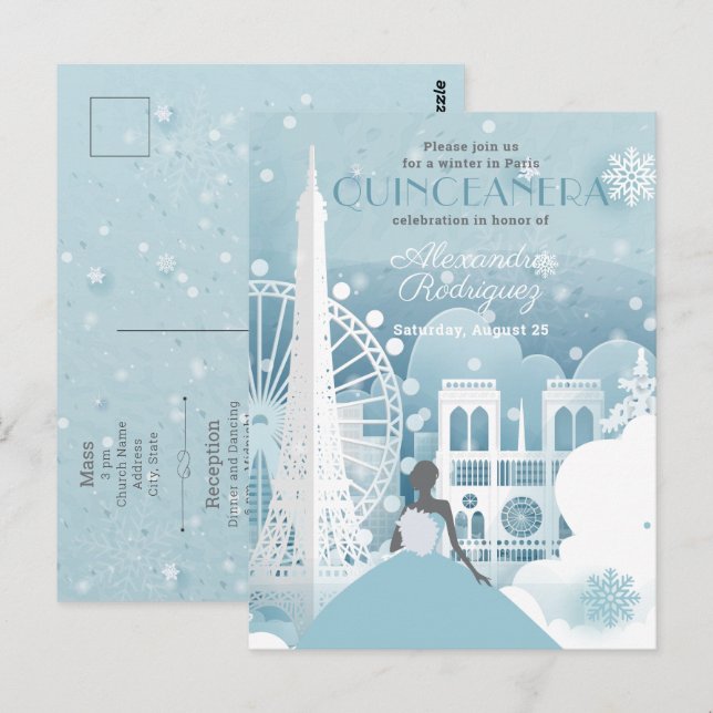 Cartão Postal Ice Blue Winter em Paris (Frente/Verso)