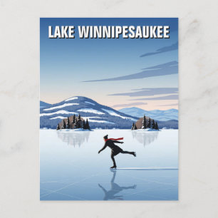 Cartão Postal Ice Skating no lago Winnipesaukee Viagem