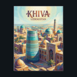 Cartão Postal Ichan Kala Uzbekistan<br><div class="desc">Ichan Kala is the preserved inner city of the ancient oasis of Khiva, acting as an open-air museum of Islamic architecture. Surrounded by massive mud-brick walls, the city is a labyrinth of turquoise-tiled mosques, madrasahs, and the iconic stubby Kalta Minor Minaret. Walking through its narrow streets feels like stepping back...</div>