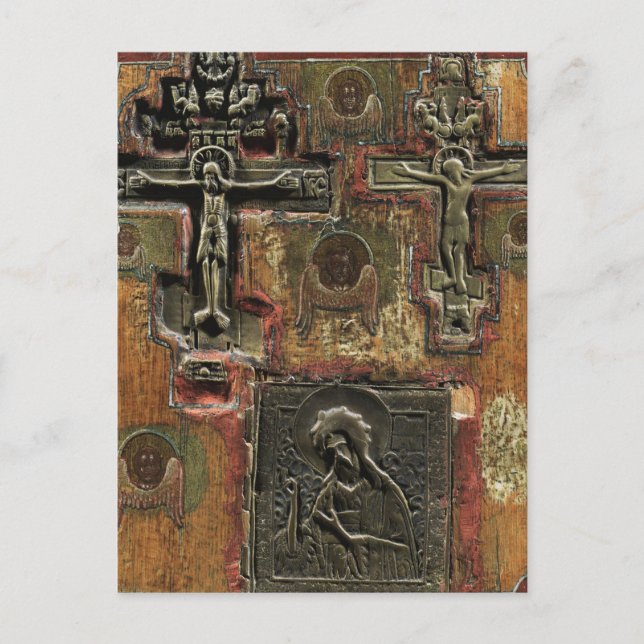 Cartão Postal Ícone Ancestral com Crucifixos e Elijah Ortodox (Frente)