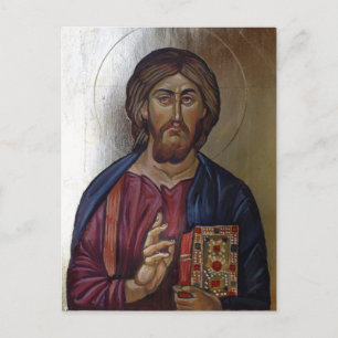 Cartão Postal Ícone Bizantino do Pantocrator Cristo