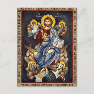 Cartão Postal Ícone de Jesus Cristo segurando os Evangelhos Anjo