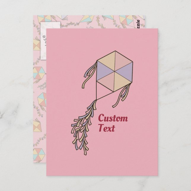 Cartão Postal Ícone de pipa rosa (Frente/Verso)