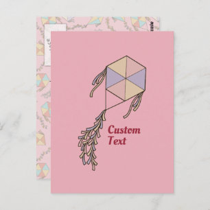 Cartão Postal Ícone de pipa rosa