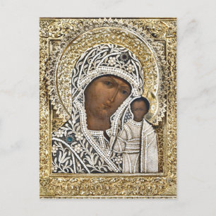 Cartão Postal Ícone de Quadro Dourado da Nossa Senhora de Kazan