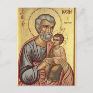 Cartão Postal Ícone de São José Desposado e Menino Jesus