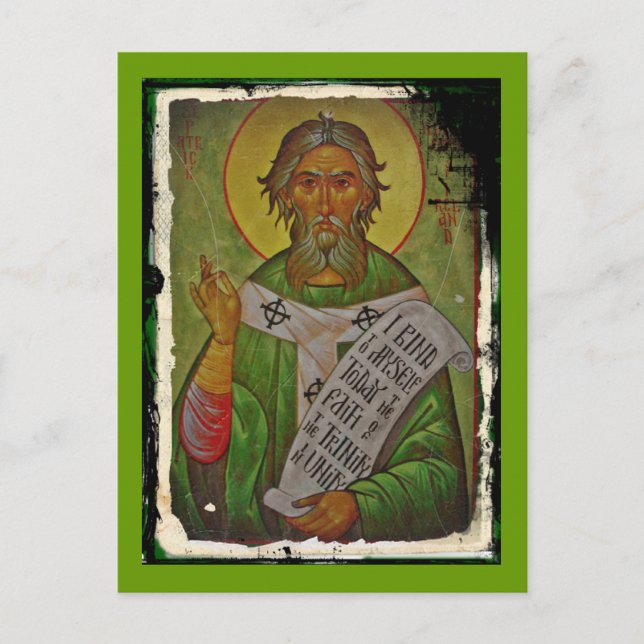 Cartão Postal Ícone de São Patrick em Verde (Frente)