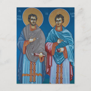Cartão Postal Ícone Ortodoxo dos Santos Cosmas e Damião da Cilíc