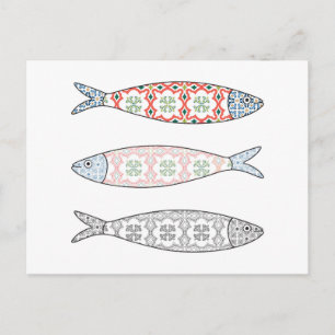 Cartão Postal Ícone tradicional português. Sardinha colorida