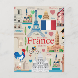 Cartão Postal Ícones bonitos de França
