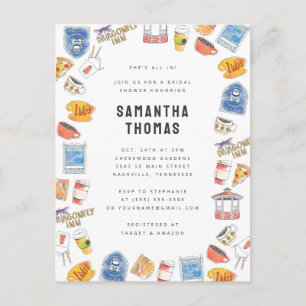 Cartão Postal Ícones de Aguarela para Chá de Noiva de Gilmore Gi