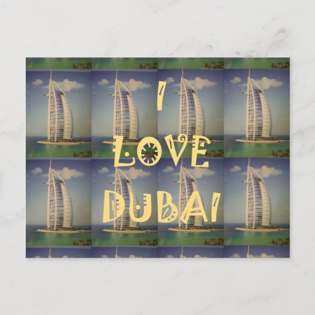 Cartão Postal Iconic Dubai: design de Vetor "Eu Amo Dubai" (Frente)