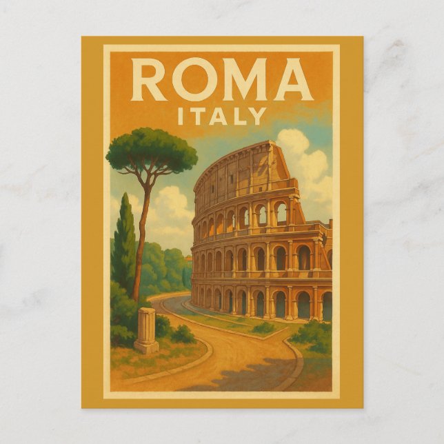 Cartão Postal Icônica Roma: Viagens vintage Colosseum (Frente)