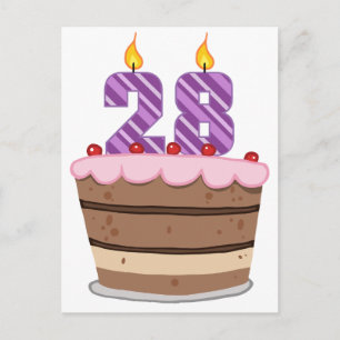 Cartão Postal Idade 28 no Bolo de Aniversário
