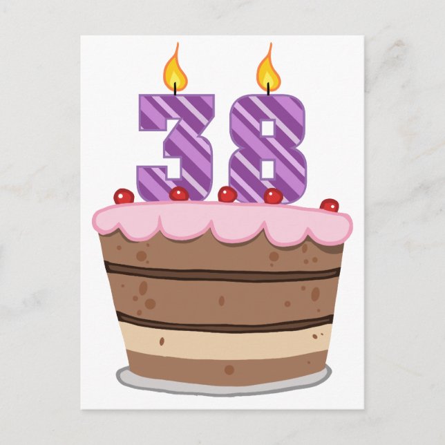 Cartão Postal Idade 38 no Bolo de Aniversário (Frente)