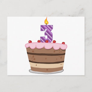 Cartão Postal Idade 3 no Bolo de Aniversário
