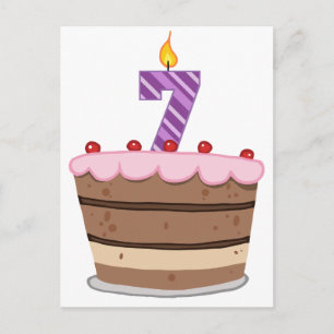 Cartão Postal Idade 7 no Bolo de Aniversário