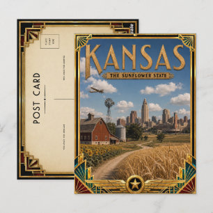 Cartão Postal Idade Dourada Art Déco Vintage do Kansas
