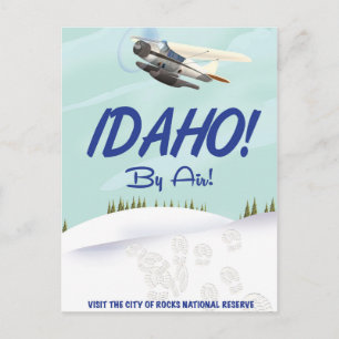 Cartão Postal Idaho! Cartaz de viagem vintage em desenho animado