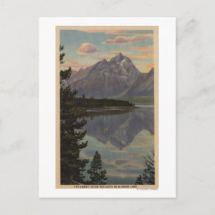 Cartão Postal Idaho - Grande Reflexão Teton no Lago Jackson