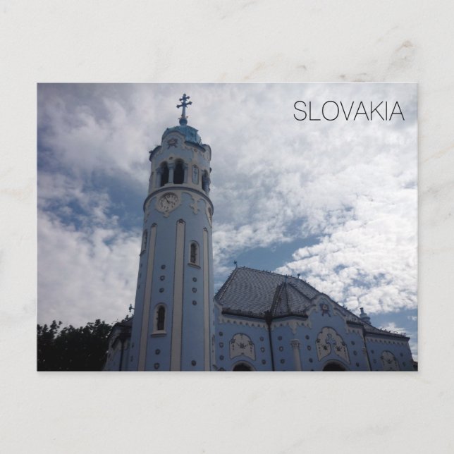 Cartão Postal igreja azul de soluakia (Frente)