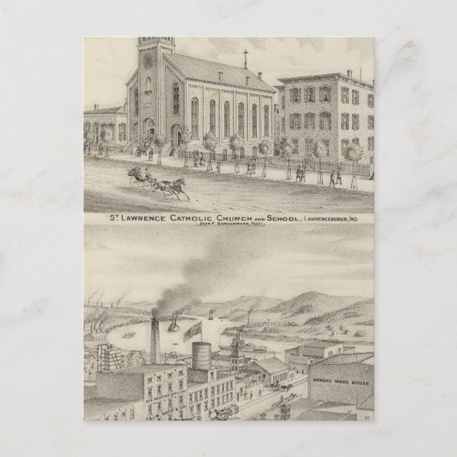 Cartão Postal Igreja Católica de São Lourenço e Escola (Frente)