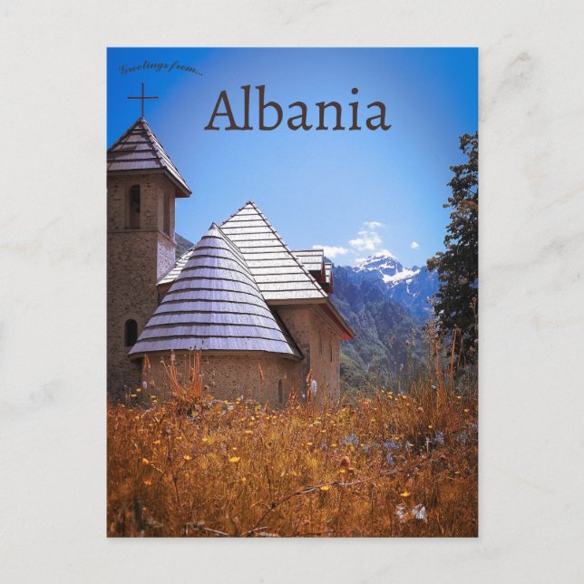 Cartão Postal Igreja Católica de Theth no Condado de Shkodër Alb (Frente)