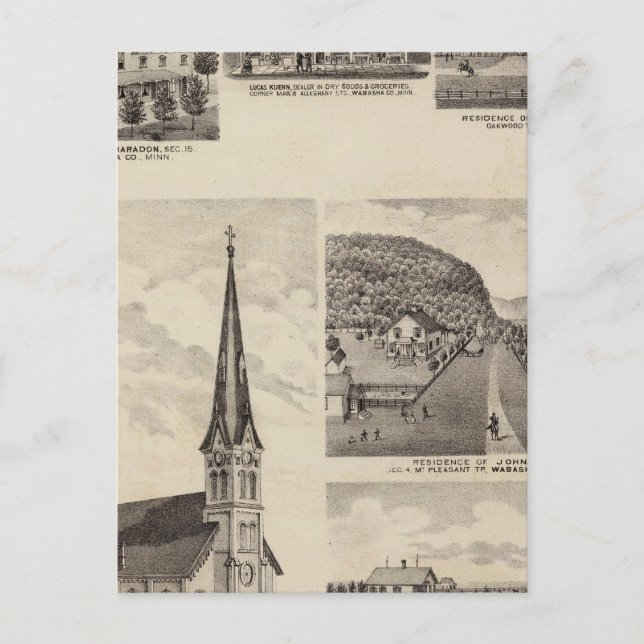 Cartão Postal Igreja Católica Romana, Residências, Minnesota (Frente)