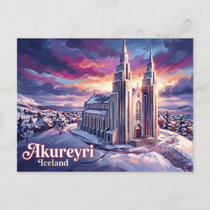 Cartão Postal Igreja de Akureyri Islândia
