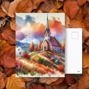 Cartão Postal Igreja de Aquarela no Dia da Queda Abençoações d