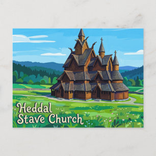 Cartão Postal Igreja de Madeira de Heddal Noruega