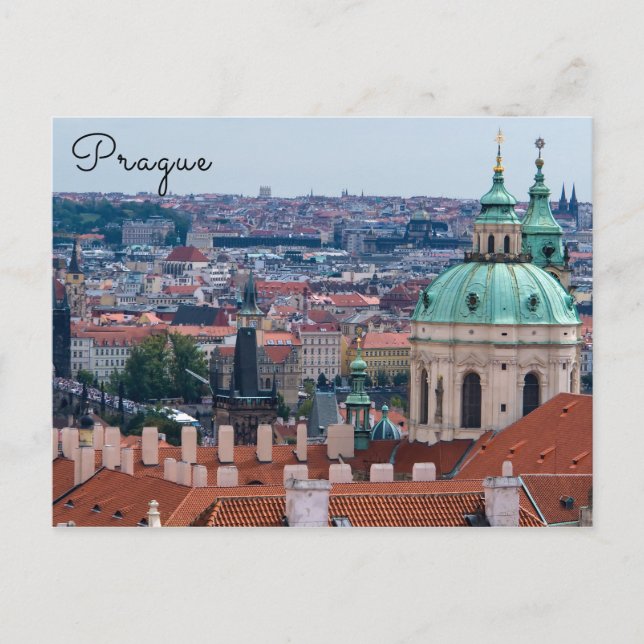 Cartão Postal igreja de S. Nicolau e telhados de Praga (Frente)