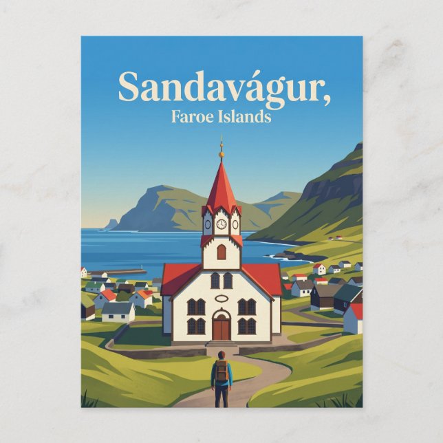 Cartão Postal Igreja de Sandavágur Ilhas Faroé (Frente)