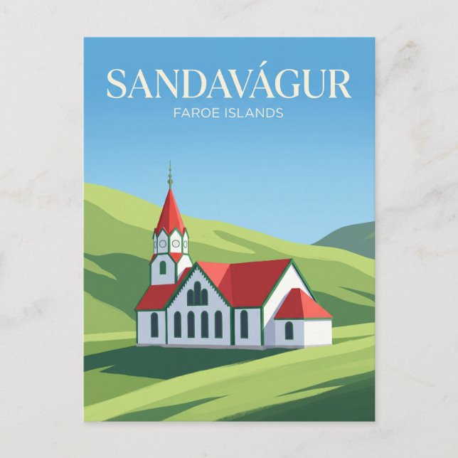 Cartão Postal Igreja de Sandavágur Ilhas Faroé (Frente)