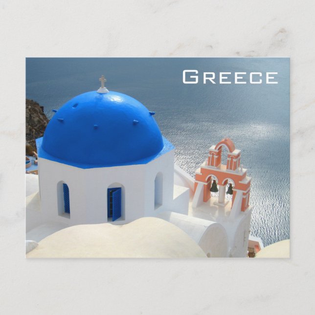 Cartão Postal Igreja de Santorini sob o Sol da Tarde (Frente)