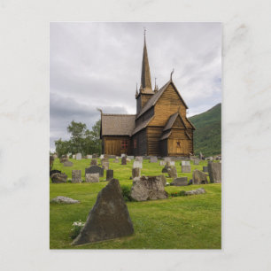 Cartão Postal Igreja de Stave com cemitério na Noruega