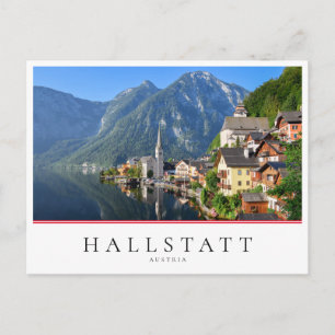 Cartão Postal Igreja e aldeia de Hallstatt, Áustria com Alpes