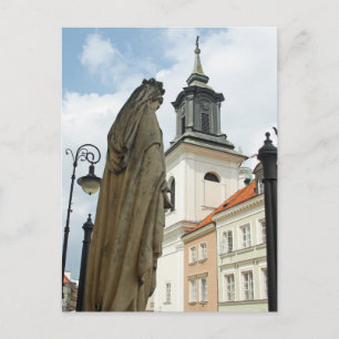 Cartão Postal Igreja e estátua de Varsóvia, Polônia