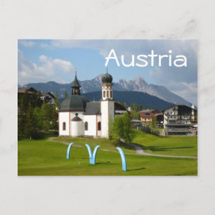 Cartão Postal Igreja em Seefeld, Áustria, texto postal
